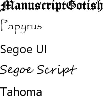 Examples of fonts available for #Terressens engravings on a katana blade