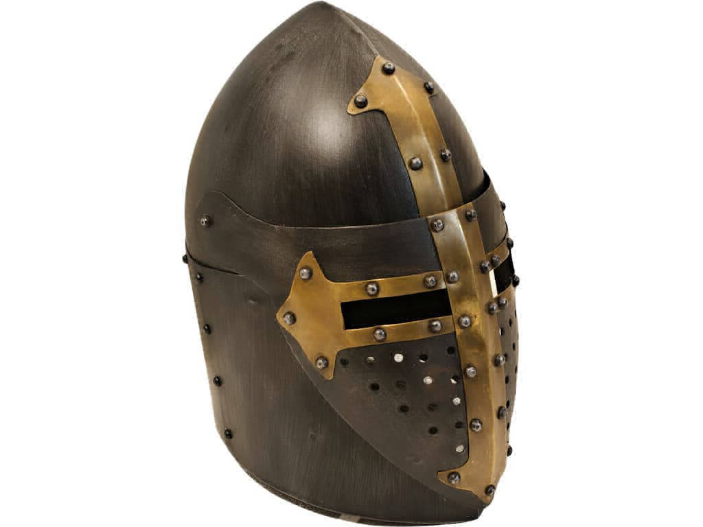 Templar black helmet with riveted brass cross