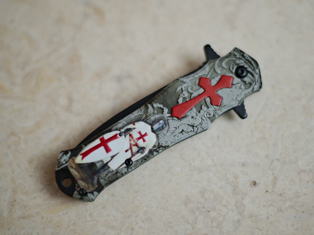 Letter opener Templar sword red scabbard Templar knife "Blanc manteau" #Terressens