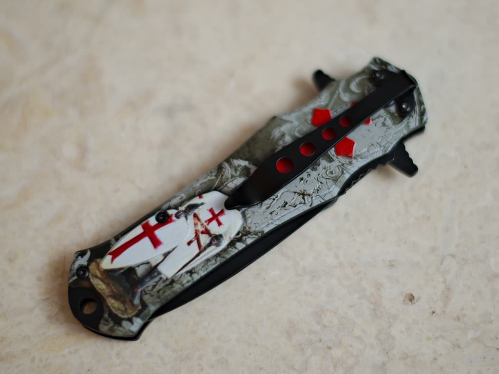 Letter opener Templar sword red scabbard Templar knife "Blanc manteau" #Terressens