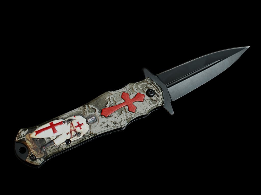 Letter opener Templar sword red scabbard Templar knife "Blanc manteau" #Terressens