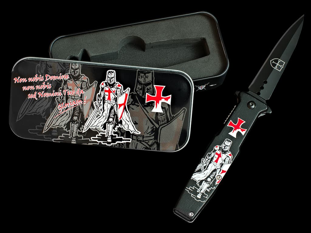 Letter opener Templar sword red scabbard Templar knife "Non nobis Domine" #Terressens