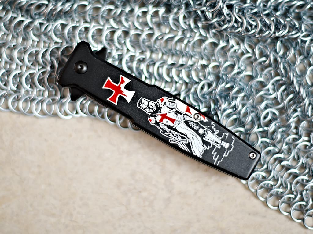 Letter opener Templar sword red scabbard Templar knife "Non nobis Domine" #Terressens