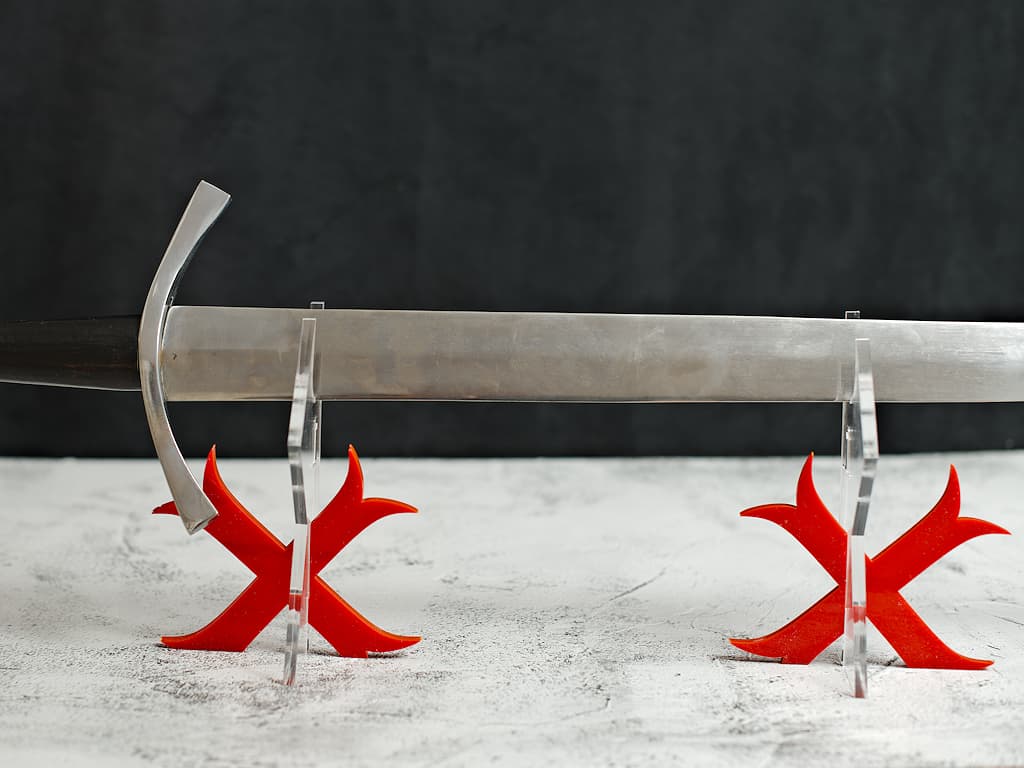 Plexiglas Templar sword display stand with red cross #Terressens Plexiglas Templar sword display stand with red cross #Terressens