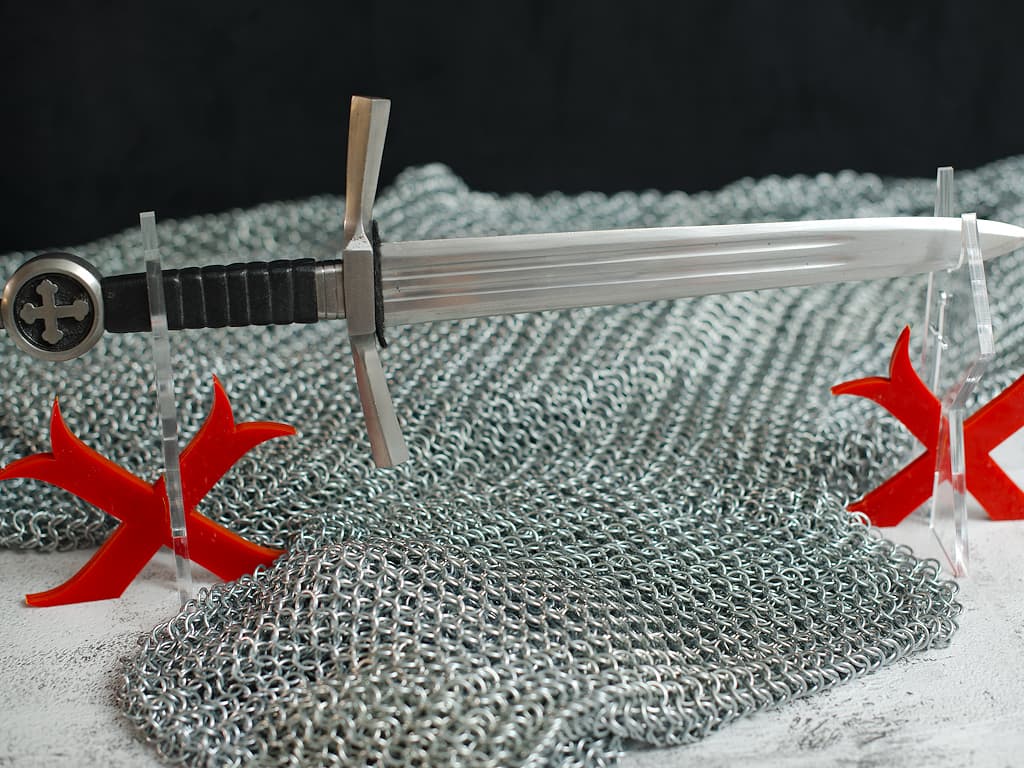 Plexiglas Templar sword display stand with red cross #Terressens Plexiglas Templar sword display stand with red cross #Terressens